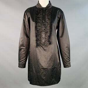 CYNTHIA ROWLEY Size XS Black Cotton Silk Satin Ruffled Button Up Shirt